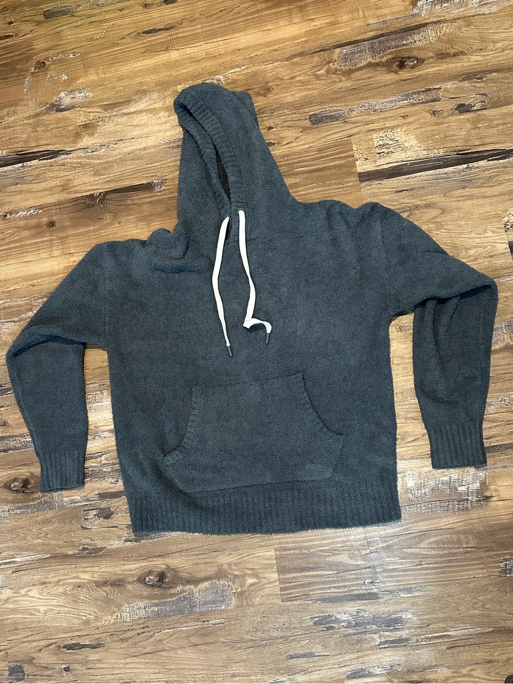 UGG Charcoal Knit Hooded Pullover with White Drawstrings